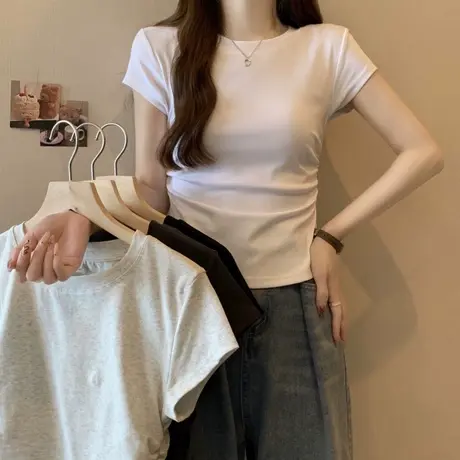 辣妹短款收腰短袖T恤女夏季百搭修身韩版打底小衫小飞袖上衣潮ins商品大图