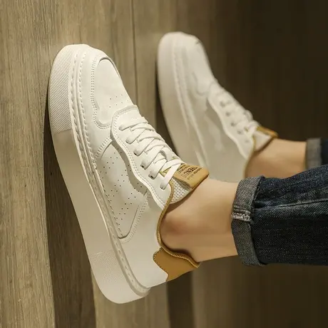 男鞋春夏季2024新款潮流休闲小白鞋男士韩版百搭运动板鞋厚底真皮商品大图