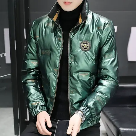 2023秋冬新款男士潮流立领羽绒服宽松加肥加大码防水免洗亮片外套图片