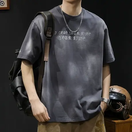 云染潮牌短袖t恤男士宽松大码夏季2024新款纯棉男款重磅男装体恤图片