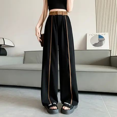 窄款阔腿运动裤女2024春秋新款高腰垂感松紧腰直筒宽松休闲拖地裤商品大图