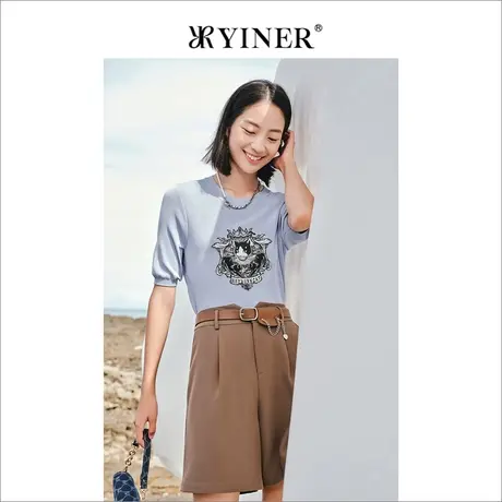 YINER音儿商场同款女装2022夏新款圆领针织衫商品大图