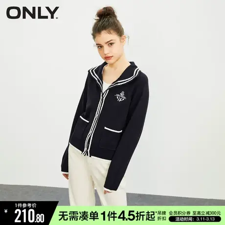 ONLY春秋海军风翻领刺绣短款针织衫女|12313B002商品大图