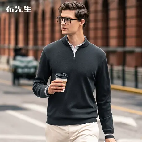 MrBu布先生打底长袖羊毛衫 秋冬新款条纹拉链半高领羊毛T BT11697商品大图