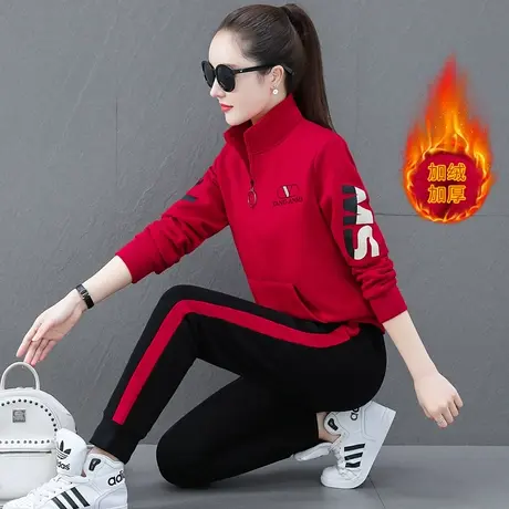 加绒运动套装女秋冬2022新款时尚洋气立领半拉链卫衣休闲服二件套图片