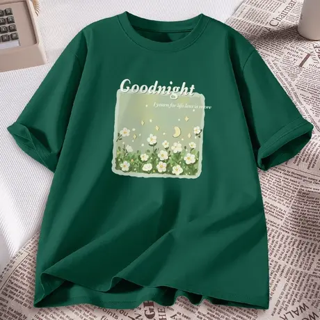 宽松纯棉短袖t恤女学生小众设计感半袖体恤2023夏季新款圆领衣服商品大图