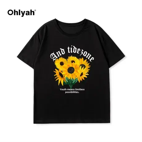 Ohlyah夏季盐系小众小雏菊短袖男女款潮牌无性别情侣宽松加大半袖商品大图