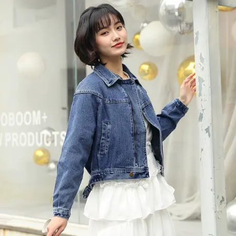 新款百搭牛仔外套女装宽松春秋韩版潮学生原宿BF上衣拉链9921商品大图