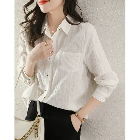 2023秋装新款气质白衬衫女士上衣洋气简约百搭通勤纯棉长袖衬衣图片