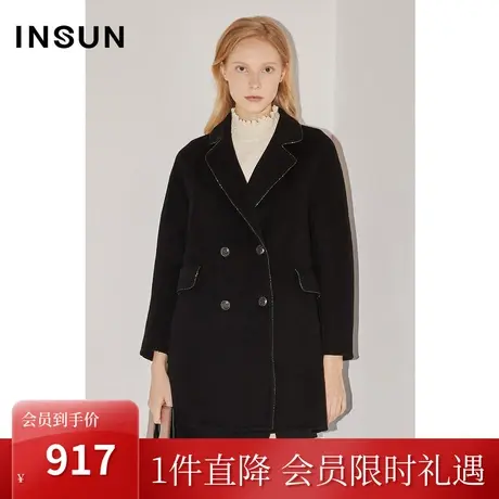 [自然环保]恩裳COVER冬季2022纯羊毛双面呢钻石链黑色短外套商品大图