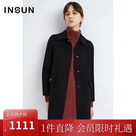 恩裳2022冬季经典羊毛黑色大衣保暖天丝混纺毛呢外套商品大图
