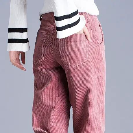 粉色灯芯绒裤子女2023新款条绒裤秋冬加厚加绒女裤萝卜裤哈伦休闲商品大图