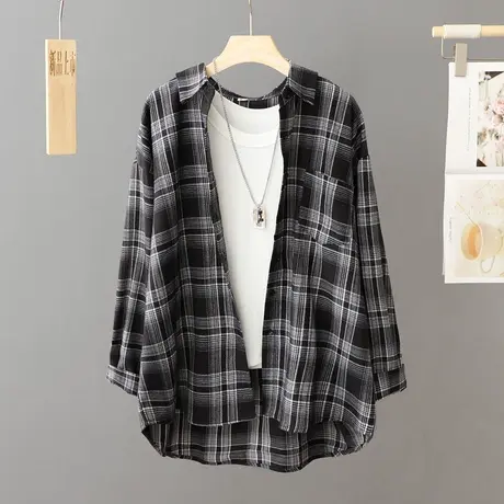 2023年秋季新款经典格子衬衫女宽松百搭磨毛外套衬衣春秋上衣开衫商品大图