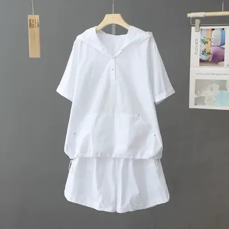 休闲套装女2023夏季新款连帽短袖上衣短裤子两件套宽松运动套装女图片