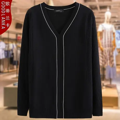 大码中年妈妈春装冰丝上衣2023新款宽松洋气V领百搭长袖针织衫女商品大图