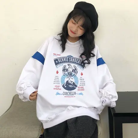 超火cec卫衣女2019新款春秋韩版ins宽松bf慵懒风薄款waitmore外套商品大图