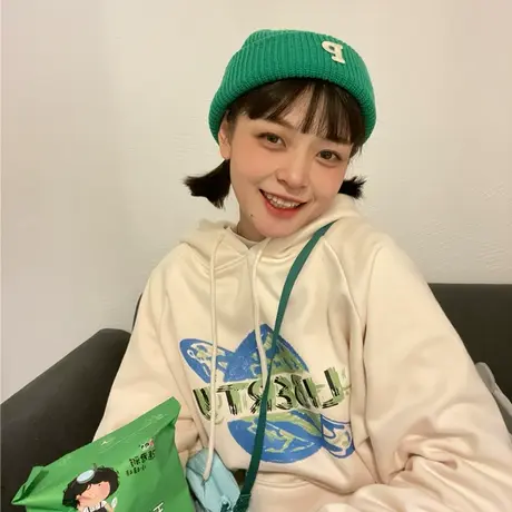 红续小个子女生加绒加厚连帽卫衣女2023年春装新款宽松慵懒风外套图片