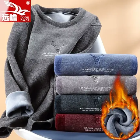 秋冬季男士圆领毛衣加绒加厚打底针织衫春秋款潮流宽松线衣外套男图片