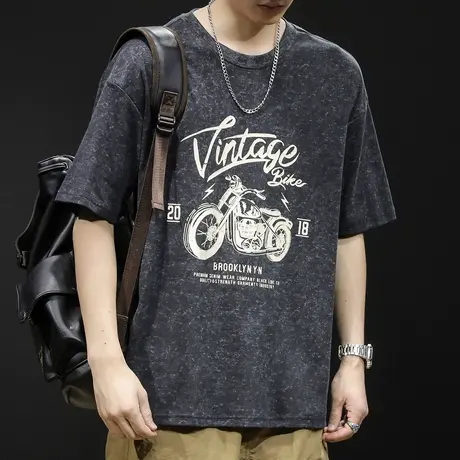 美式重磅短袖t恤男士夏季宽松大码潮牌2023新款男装纯棉体恤男款商品大图