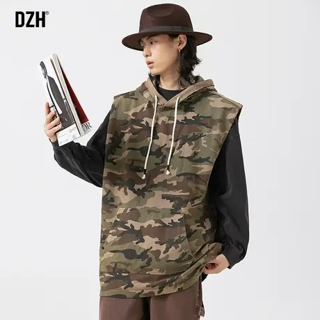 男士训练迷彩马甲背心美式坎肩男连帽无袖上衣高级感痞帅潮牌砍袖商品大图