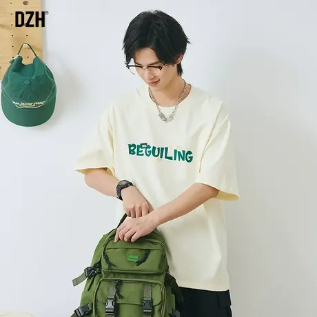 300克重磅t恤男短袖纯棉日系圆领上衣2023新款夏季印花体恤五分袖商品大图