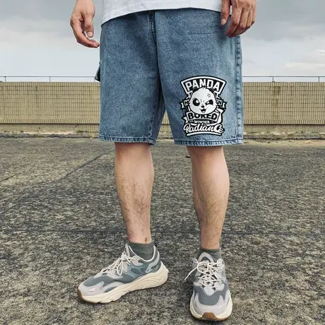 胖子重磅牛仔短裤男士口袋宽松胖人加肥加大码纯棉夏季中裤五分裤图片