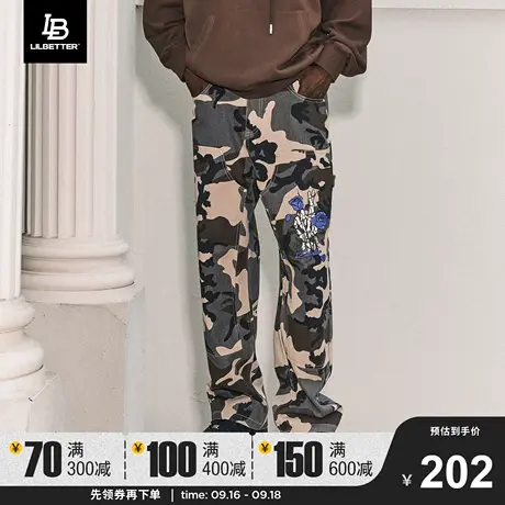 Lilbetter幸运手势迷彩裤子男2023潮流运动休闲长裤工装直筒裤秋图片