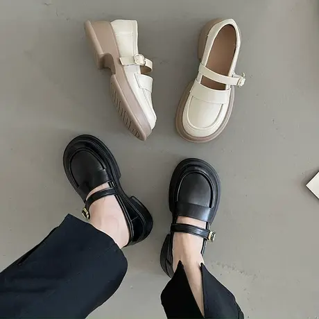 复古英伦风小皮鞋女春秋新款厚底粗跟乐福鞋日系jk玛丽珍大头单鞋商品大图