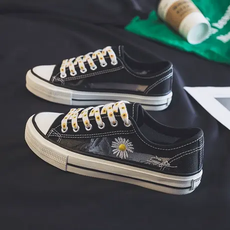 小雏菊帆布鞋女2023夏季网纱透气女鞋韩版ulzzang百搭镂空板鞋子商品大图