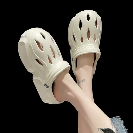 增高洞洞鞋女外穿夏季时尚网红厚底包头拖鞋松糕跟防滑沙滩凉拖鞋商品大图