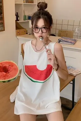 美式复古纯棉吊带运动坎肩背心无袖t恤女夏外穿宽松港风挂脖上衣图片