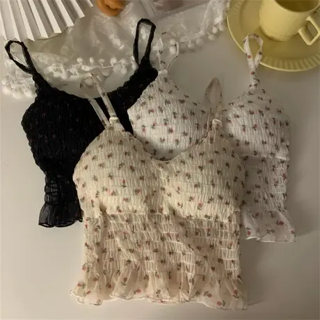 性感蕾丝小吊带背心女夏季2023新款外搭法式甜美碎花无袖上衣美背图片