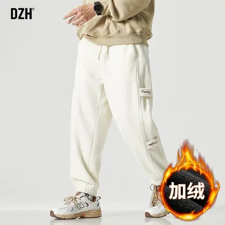男生卡其色卫裤男加绒加厚潮牌束脚运动裤子2024新款休闲男裤百搭图片