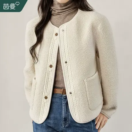茵曼法式小香风皮毛一体羊羔绒外套女2023冬新款短款保暖加厚上衣图片