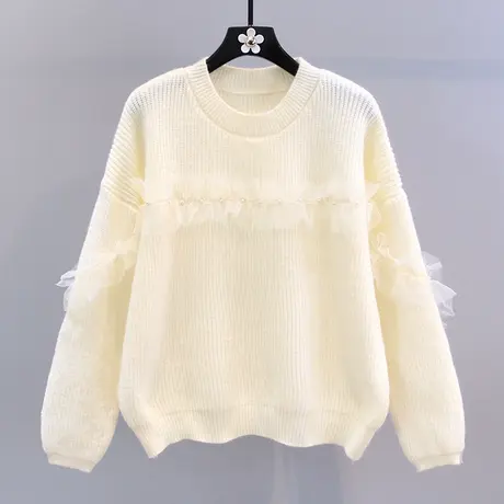 钉珠蕾丝木耳边拼接套头毛衣女秋冬2023新款宽松设计感针织衫上衣图片