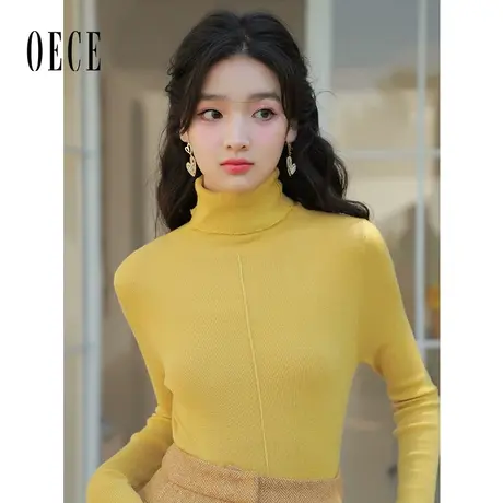 Oece高领针织衫打底衫秋冬新款女装复古内搭修身小衫气质上衣商品大图