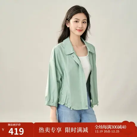 【商场同款】茵曼短外套2023秋季女装新款翻领七分袖橡筋抽绳上衣商品大图