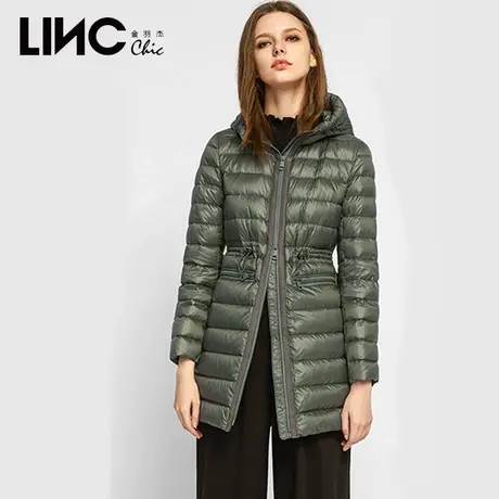 断码清仓LINC金羽杰羽绒服女中长款新款连帽轻薄简约时尚外套女商品大图