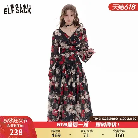 妖精的口袋法式v领碎花连衣裙女2025年春季新款收腰显瘦气质裙子图片