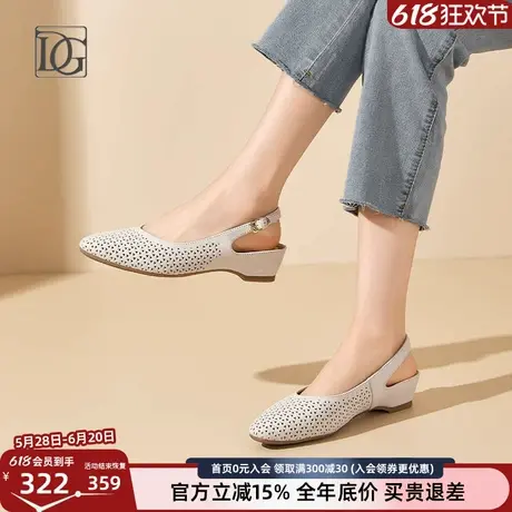 【羊皮】包头凉鞋女夏季镂空真皮单鞋2025新款妈妈鞋后空坡跟单鞋商品大图