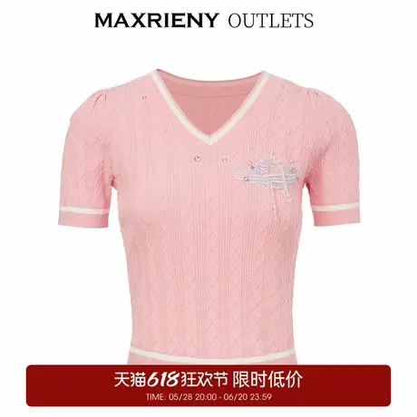 【奥莱】MAXRIENY复古v领针织衫甜辣系小心机上衣女商品大图