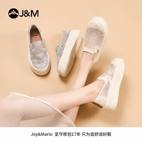 J&M/快乐玛丽女鞋爆款2025新款网纱百搭夏季懒人一脚蹬厚底乐福鞋商品大图