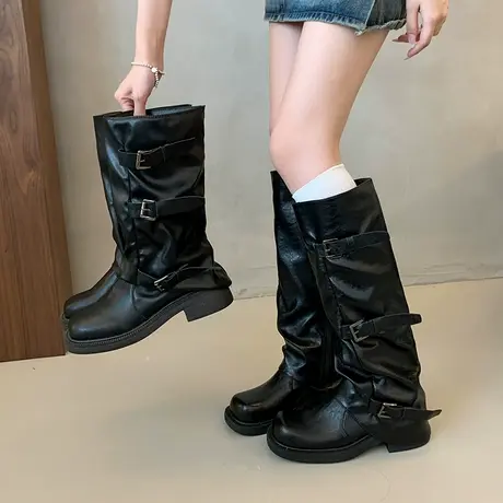 法式气质裤管靴女2025年新款秋季配裙子高级感西部靴时尚百搭靴子商品大图