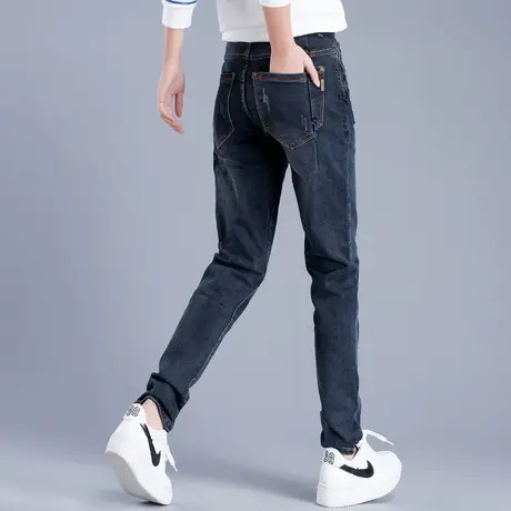 大码高腰牛仔裤女2023年新款秋冬加绒女裤直筒裤子哈伦裤宽松女士图片