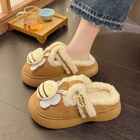 可爱小蜜蜂包头拖鞋女学生宿舍2023新款网红毛毛拖鞋女外穿高级感商品大图