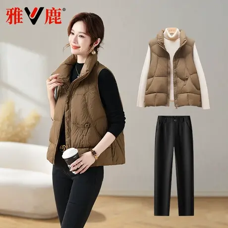 雅鹿短款中老年羽绒服马甲女立领时尚百搭小个子马夹保暖休闲外套商品大图