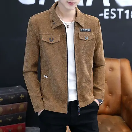 春秋季男士外套灯芯绒夹克男装工装修身潮流休闲上衣短款修身百搭商品大图