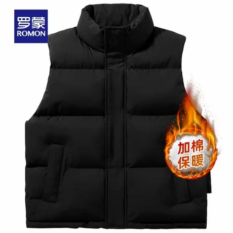 罗蒙男士立领棉马甲2025冬季新款中青年简约纯色百搭舒适保暖棉服商品大图