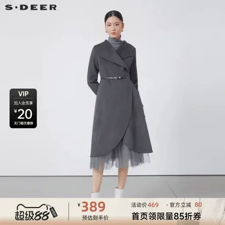 sdeer圣迪奥女装翻领收腰不规则毛呢大衣S224Z25A1商品大图