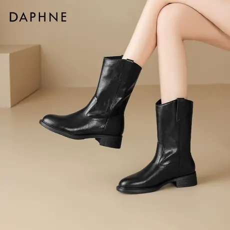 达芙妮中筒靴女秋季西部牛仔靴短靴女2026新款靴子黑色骑士马丁靴图片